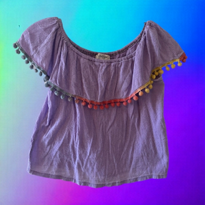 Jessica Simpson Rosalie Pom-Pom Flounce Purple Top Size Medium